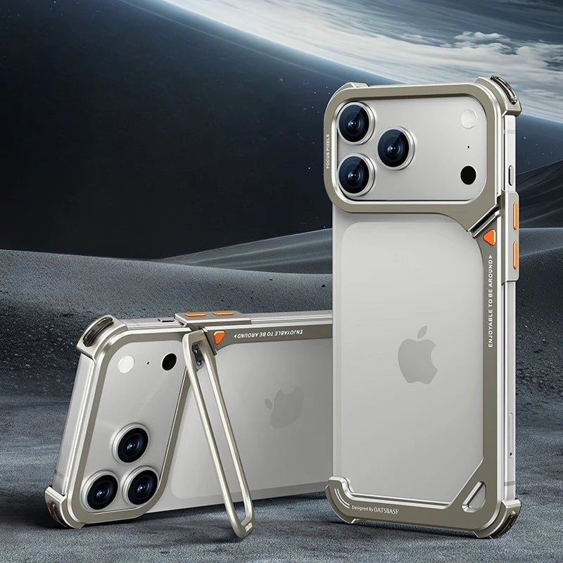 Oatsbasf 9-Shaped Phone Case for iPhone 17 Pro Max/Pro/Air with Stand Metal Frameless Magsafe Minimalist Bumper Shockproof Cover