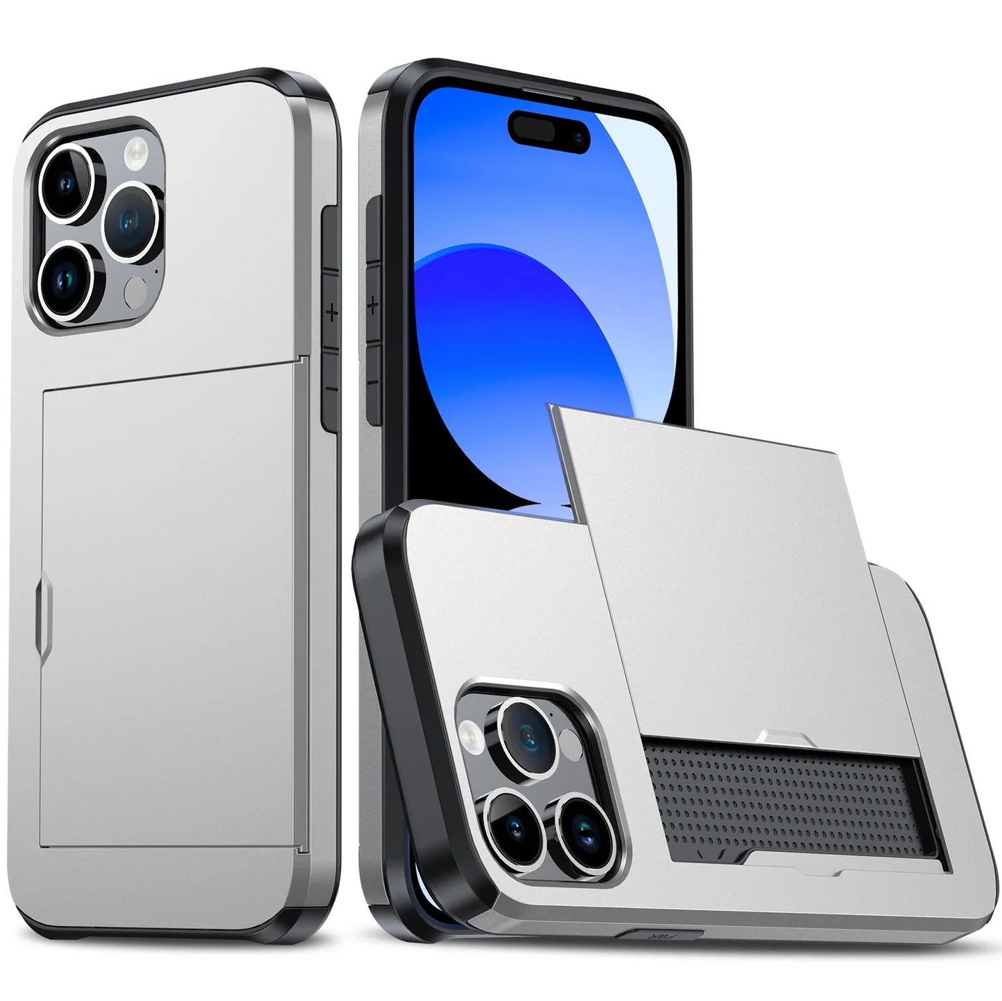 Case For iPhone 17 Pro Max 16 Pro Max 17e 15 14 13 12 11 Wallet Card Holder Slide Slot Slim Hard PC Heavy Duty Protective Covers