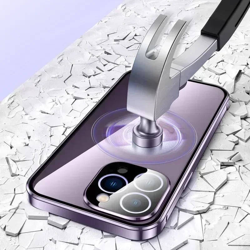 Metal Magnetic Double-Sided Buckle Glass Case For iPhone 16 15 14 13 12 Pro Max Plus 360° Full Cover Protection Shockproof Cover