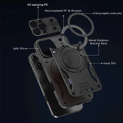 For Magsafe Magnetic Wireless Charging 360°Rotating Metal Stand Armored Phone Case For iPhone 16 15 11 12 13 14 17 Pro Max Cover