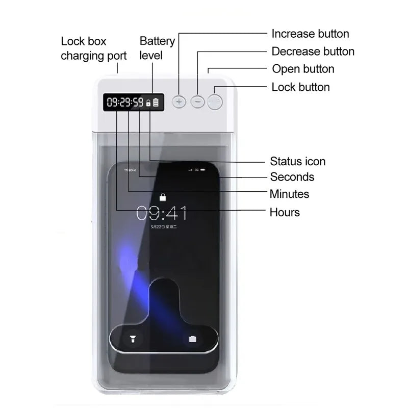 Self-Discipline Device Mobile Phone Lock Box with Timer LCD Display Time Management and Anti-Mobile Internet Addiction Lock Box