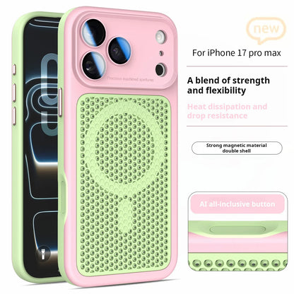 Luxury Armor Shockproof Heat Dissipation Mesh Phone Case For iPhone 17 16 15 14 Plus 13 12 Pro Max Lens Protect Matte Hard Cover