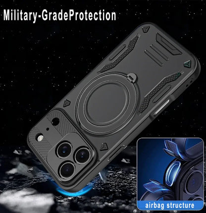 For Magsafe Magnetic Wireless Charging 360°Rotating Metal Stand Armored Phone Case For iPhone 16 15 11 12 13 14 17 Pro Max Cover