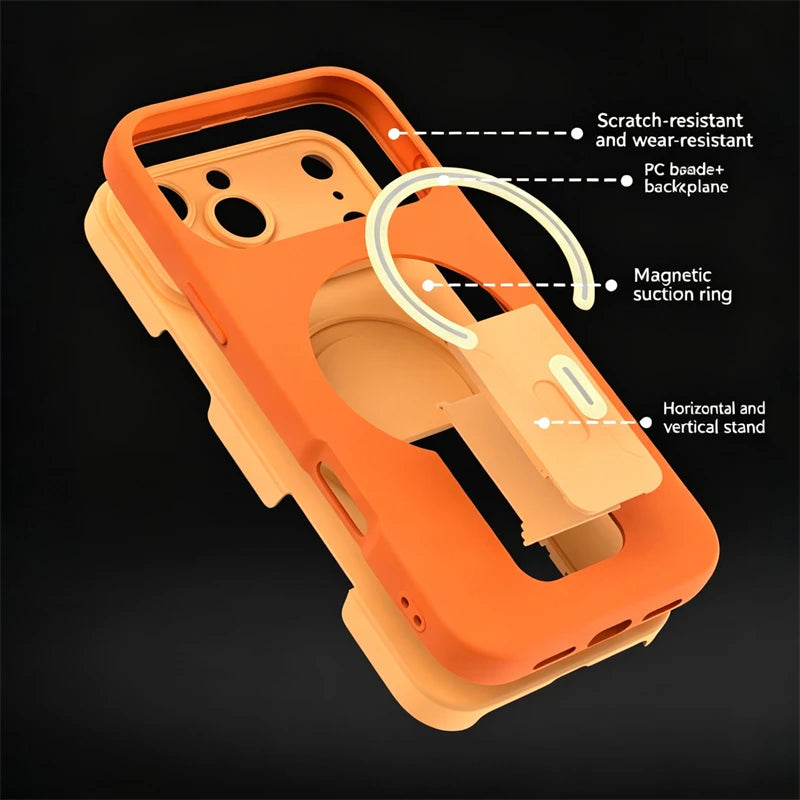 Luxury For Magsafe Magnetic Invisible Fold Bracket Matte Case For iPhone 17 16 15 14 Plus 11 12 13 Pro Max Lens Protective Cover