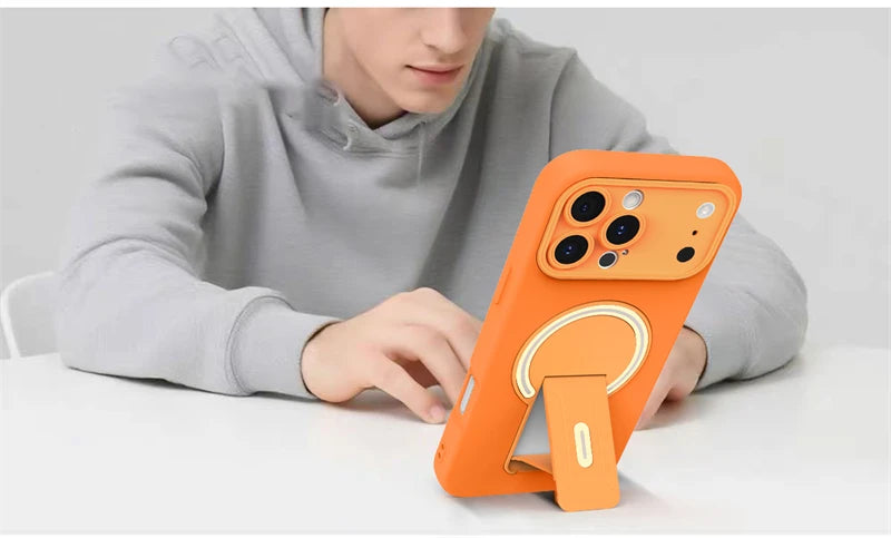 Luxury For Magsafe Magnetic Invisible Fold Bracket Matte Case For iPhone 17 16 15 14 Plus 11 12 13 Pro Max Lens Protective Cover