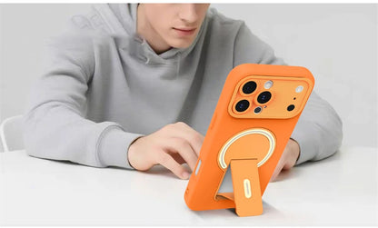 Luxury For Magsafe Magnetic Invisible Fold Bracket Matte Case For iPhone 17 16 15 14 Plus 11 12 13 Pro Max Lens Protective Cover