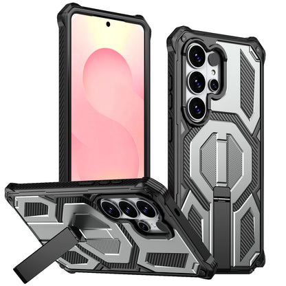 Armor Case For Samsung Galaxy S26 S25 S24 Ultra Plus 25 FE S24FE Coque For Magsafe Wireless Charging Magnetic Metal Stand Cover