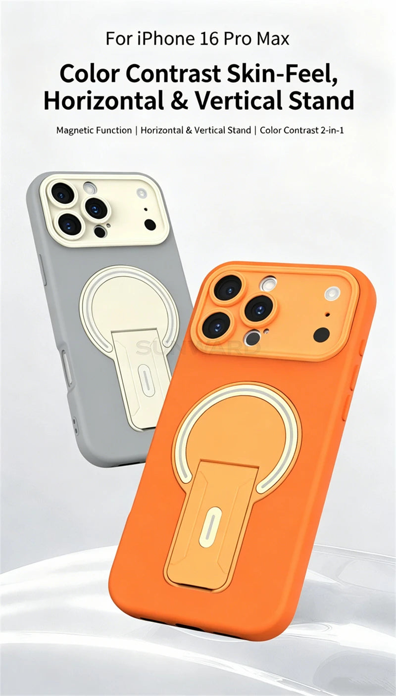 Luxury For Magsafe Magnetic Invisible Fold Bracket Matte Case For iPhone 17 16 15 14 Plus 11 12 13 Pro Max Lens Protective Cover
