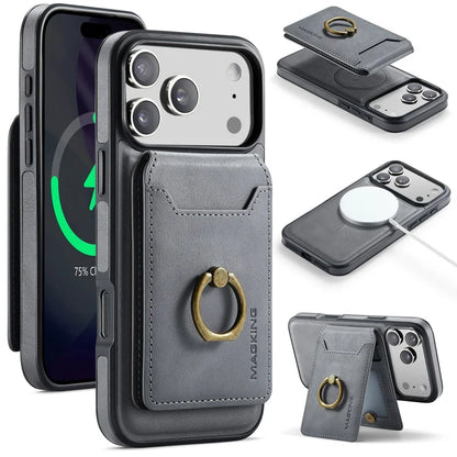 Ring Leather For Magsafe Wallet Phone Case for iPhone 17 Pro Max 17E 16 16E 15 Plus 14 13 12 Card Slots Holder Cover Hoesje Etui