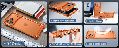 Oatsbasf 9-Shaped Phone Case for iPhone 17 Pro Max/Pro/Air with Stand Metal Frameless Magsafe Minimalist Bumper Shockproof Cover