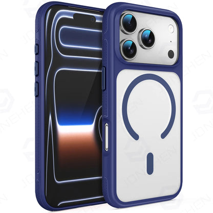 For Magsafe Skin Feel Transparent Phone Case For iPhone 17 16 15 Plus 14 13 12 Pro Max Air Metal Buttons Siliconen Bumper Cover