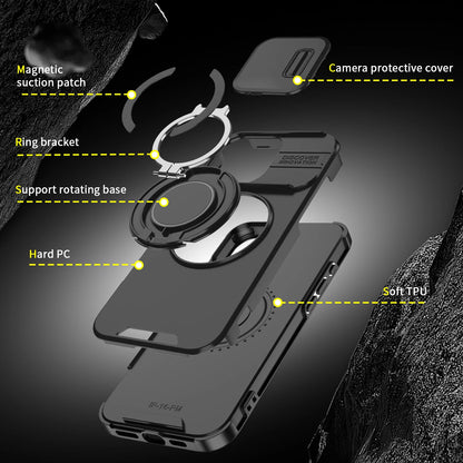 For Magsafe Magnetic Wireless Charge Armor Case For iPhone 17 16 15 14 13 12 11 Pro Max Plus Slide Camera Protection PC Cover