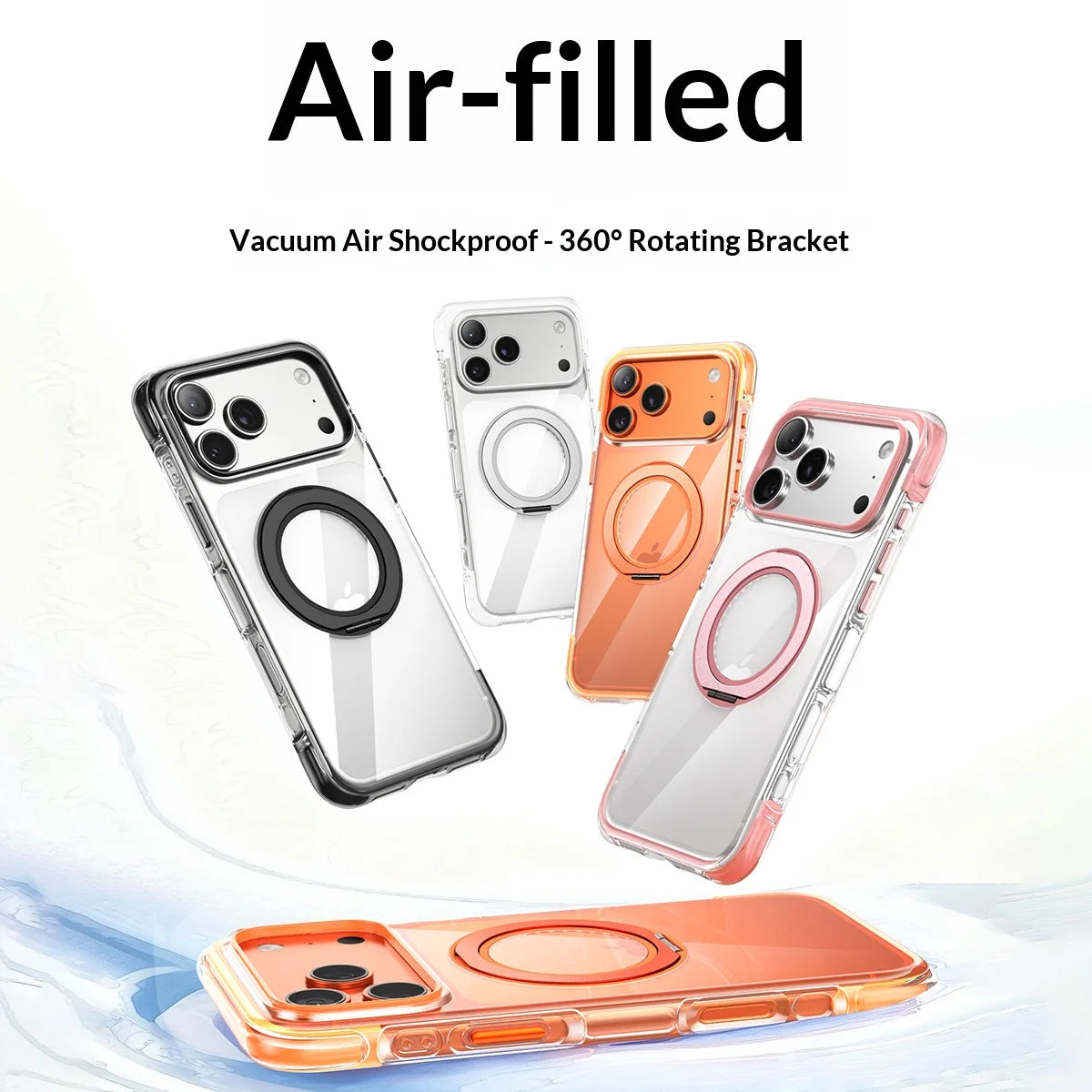 Real Airbag Anti-knock for Magsafe Case for iPhone 17 15 16 Pro Max 17Pro Transparent Back Metal Rotating Bracket Stand Cover