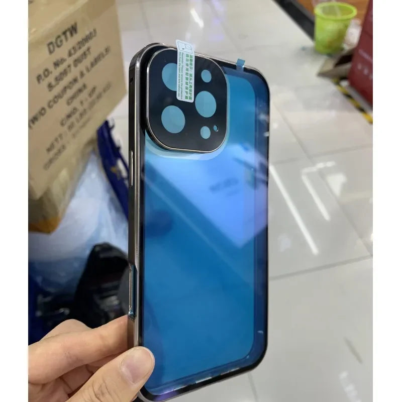Metal Magnetic Double-Sided Buckle Glass Case For iPhone 16 15 14 13 12 Pro Max Plus 360° Full Cover Protection Shockproof Cover