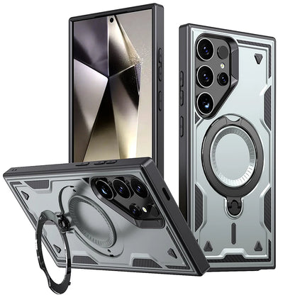 For Magsafe Magnetic 360°Rotat Metal Car Bracket Armor Phone Case For Samsung S26 Ultra S26 Plus S26 Hard PC+Soft TPU Back Cover
