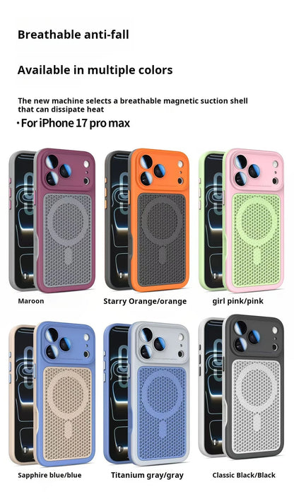 Luxury Armor Shockproof Heat Dissipation Mesh Phone Case For iPhone 17 16 15 14 Plus 13 12 Pro Max Lens Protect Matte Hard Cover