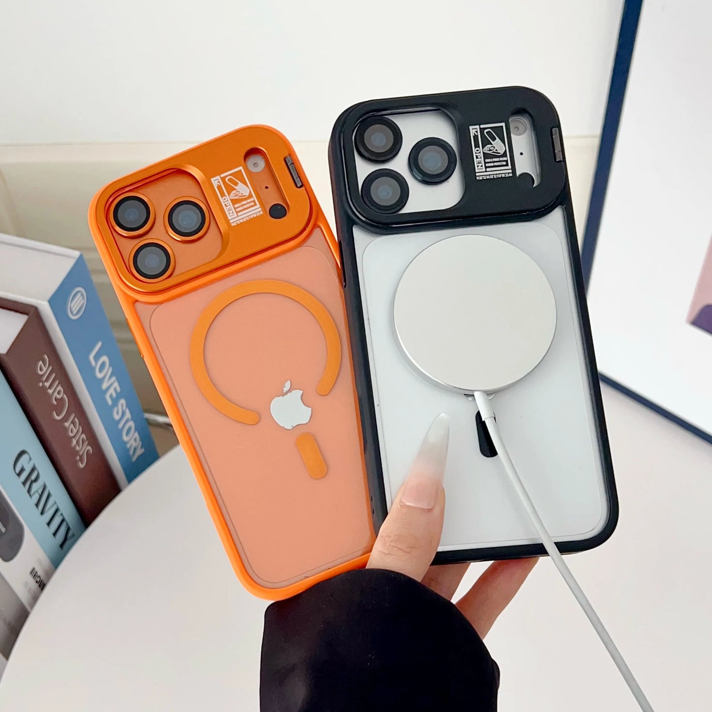 For Magsafe Holder Phone Case For iPhone 17 Air 16 15 Pro Max Plus Lens protective Large Window Transparent Magnetic Lens Cover