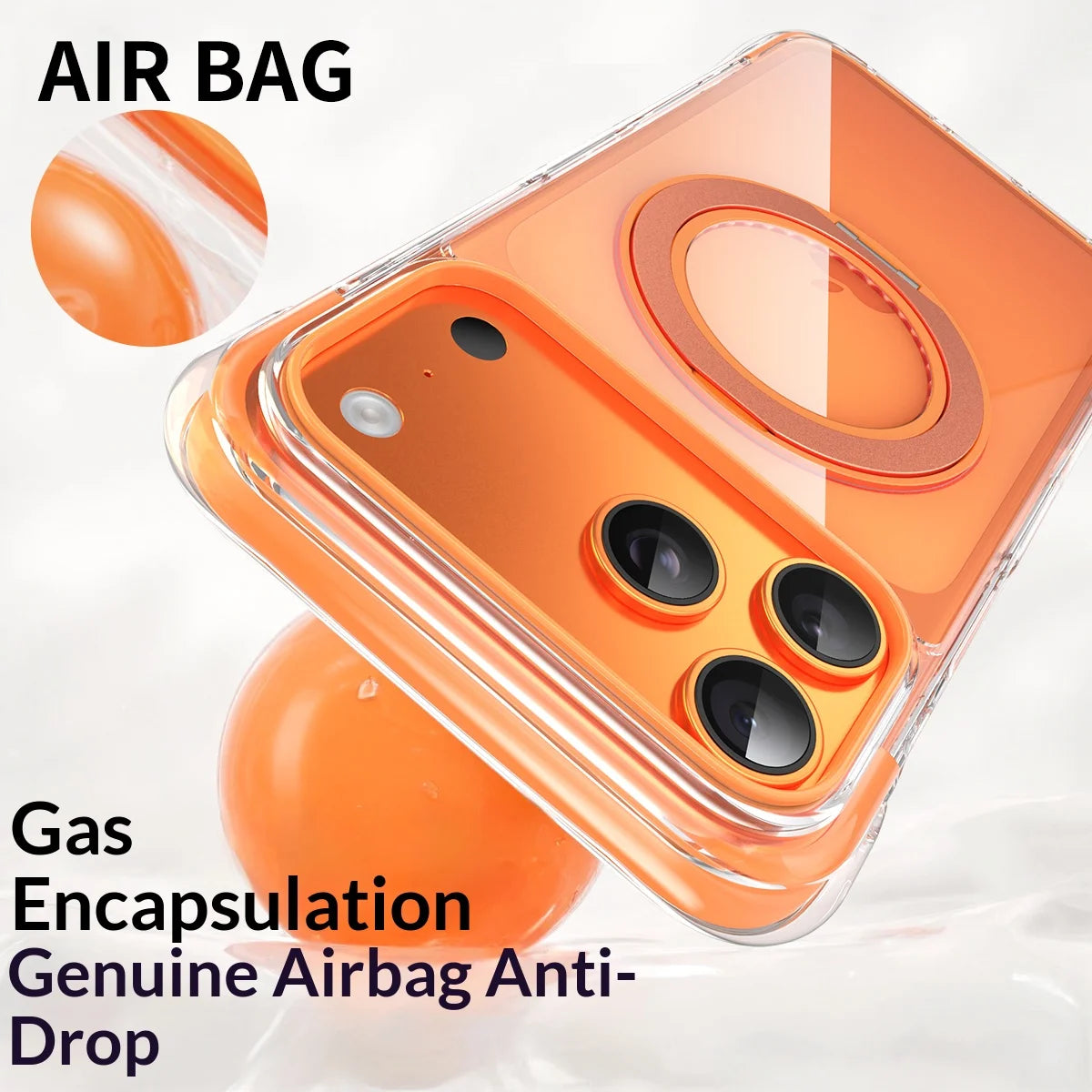 Real Airbag Anti-knock for Magsafe Case for iPhone 17 15 16 Pro Max 17Pro Transparent Back Metal Rotating Bracket Stand Cover