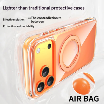 Real Airbag Anti-knock for Magsafe Case for iPhone 17 15 16 Pro Max 17Pro Transparent Back Metal Rotating Bracket Stand Cover