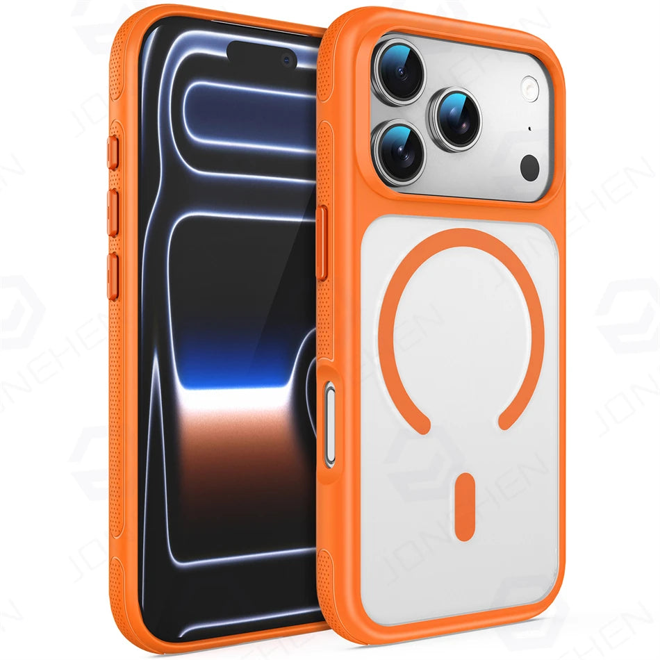 For Magsafe Skin Feel Transparent Phone Case For iPhone 17 16 15 Plus 14 13 12 Pro Max Air Metal Buttons Siliconen Bumper Cover