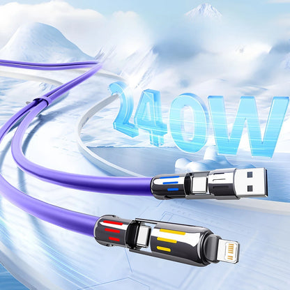 4-in-1 240W USB Type C Silicone Fast Charging Cable, For iPhone Huawei Samsung Xiaomi Durable Type-C To USB A Cable