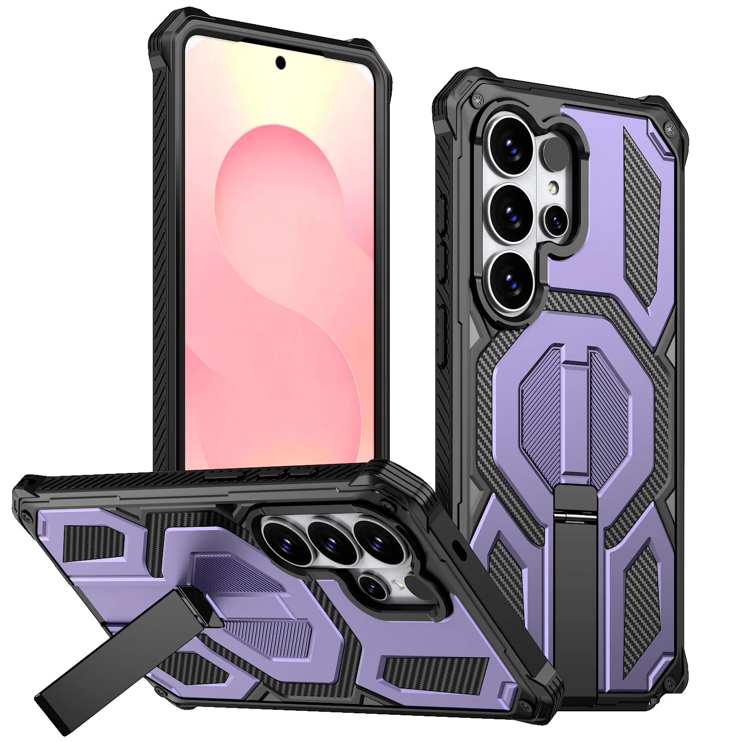 Armor Case For Samsung Galaxy S26 S25 S24 Ultra Plus 25 FE S24FE Coque For Magsafe Wireless Charging Magnetic Metal Stand Cover
