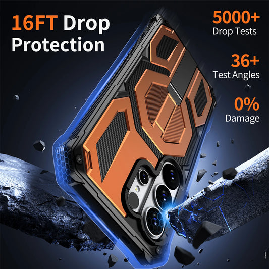 Armor Case For Samsung Galaxy S26 S25 S24 Ultra Plus 25 FE S24FE Coque For Magsafe Wireless Charging Magnetic Metal Stand Cover