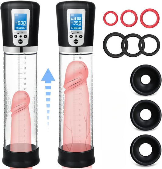 Male Penis Pump Sex Toys, Automatic Enlargers & Extend Pump for Men with LED Display, Adult Toys for Men Penis Entender Erection Pumps, Sex Toys - Pumps & Enlargers (6 Cock Rings)